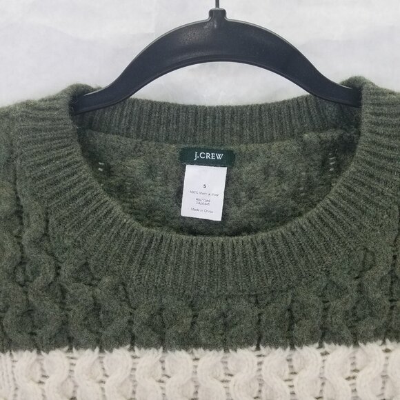 J Crew Chunky Cable Knit Sweater Women's S Merino Wool Green White Striped - Picture 2 of 14